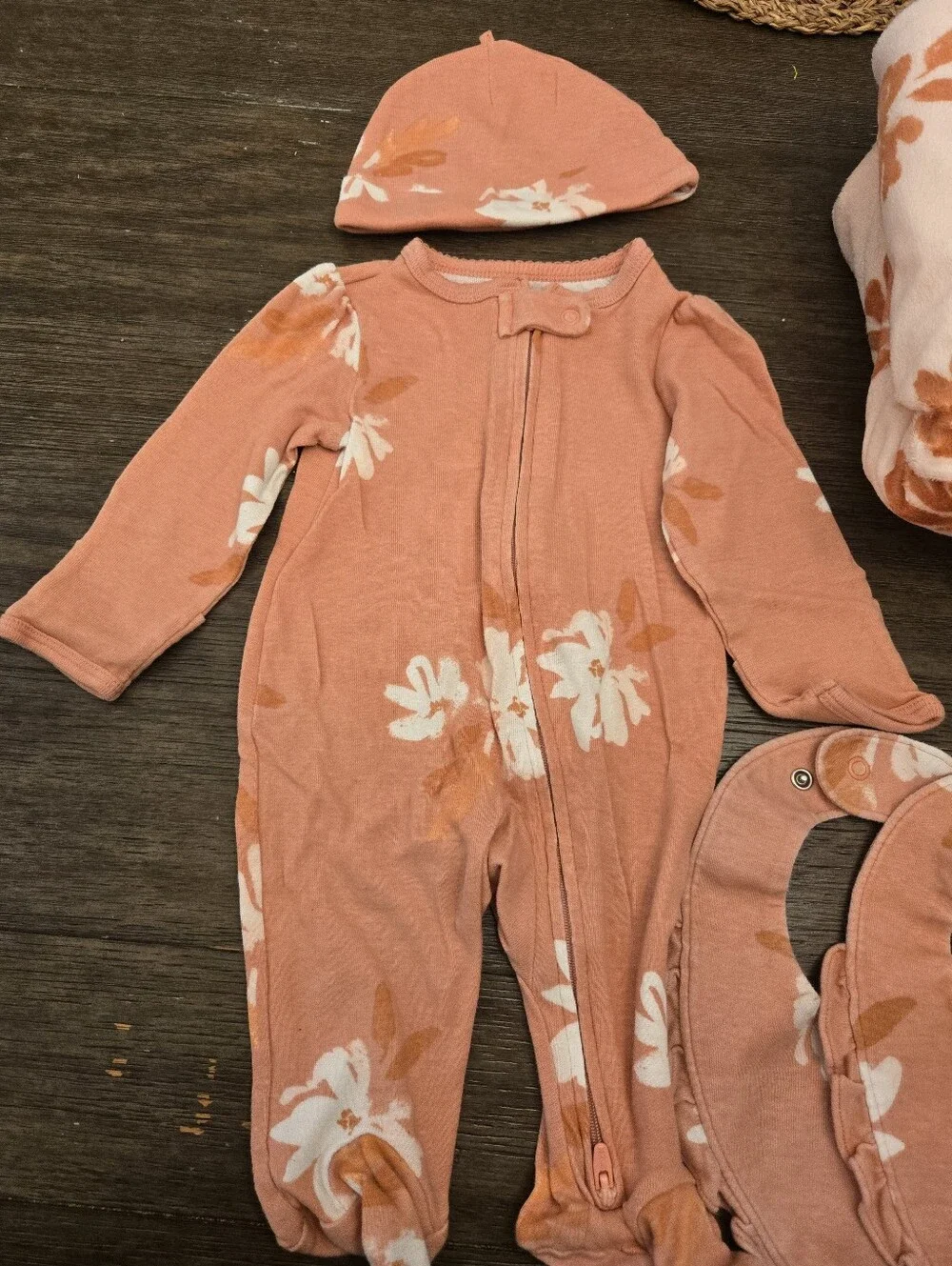 Carters Floral Peachy Coral 9 Pc Bundle Sleeper Size 3M, blankets,& More